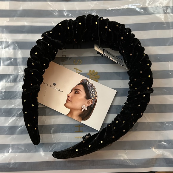 NWT Lele Sadoughi Kelley Dot Velvet Headband Black OS - Picture 2 of 7
